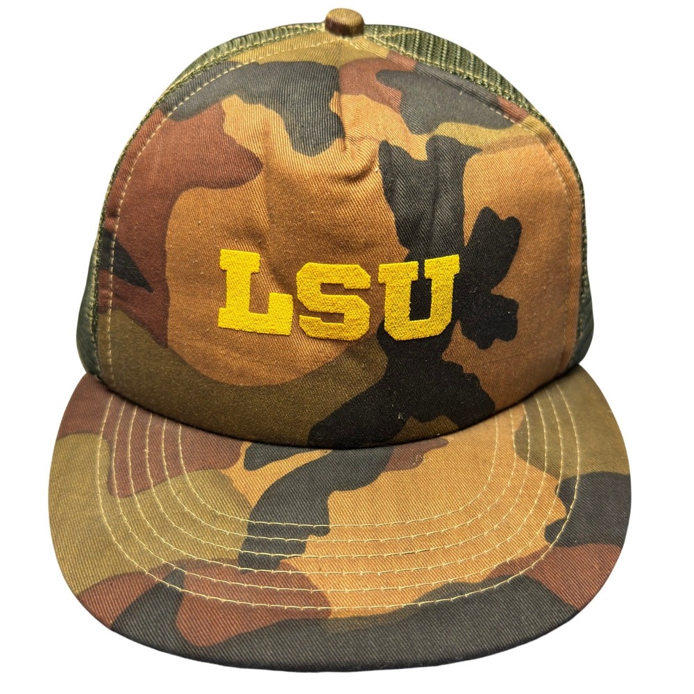 Vintage LSU Tigers Trucker Hat Camo Snapback Mesh Cap Louisiana State University